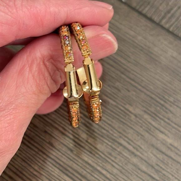 Vintage Orange Aurora Borealis Clip Hoop Earrings - Picture 9 of 15